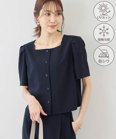 リネンライクシリーズ ドライタッチスクエアネックブラウス/UVカット・接触冷感・防シワ