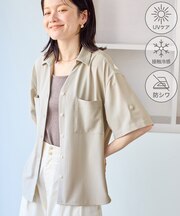 カットジョーゼットスキッパーブラウス/UVケア・接触冷感・防シワ