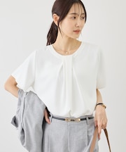 フロントタックタイハーフスリーブブラウス