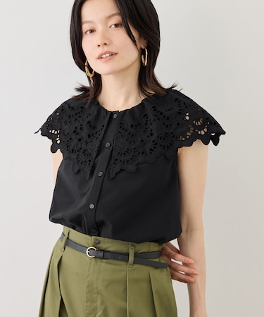 刺繍フリルブラウス