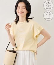 フリルスリーブロゴTシャツ/接触冷感・汗染み防止