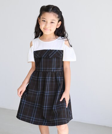 【KIDS/キッズ】肩あきチェック柄ワンピース/リンクコーデ