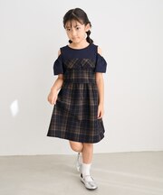 【KIDS/キッズ】肩あきチェック柄ワンピース/リンクコーデ