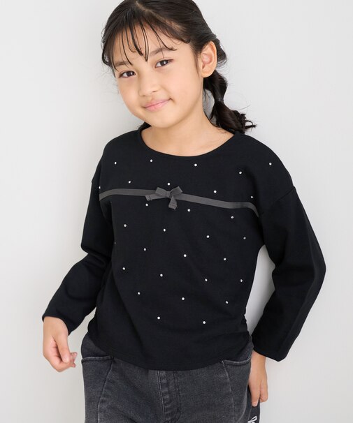 【KIDS/キッズ】ラインストーンリボンTシャツ