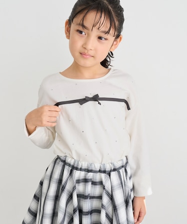 【KIDS/キッズ】ラインストーンリボンTシャツ