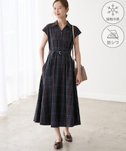 ウエストタックチェックアソートワンピース/接触冷感・防シワ・リンクコーデ