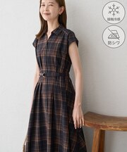 ウエストタックチェックアソートワンピース/接触冷感・防シワ・リンクコーデ
