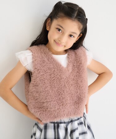 【KIDS/キッズ】ラメショートフェザーニットベスト/リンクコーデ