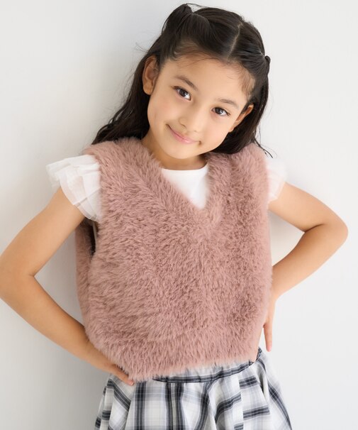 【KIDS/キッズ】ラメショートフェザーニットベスト/リンクコーデ