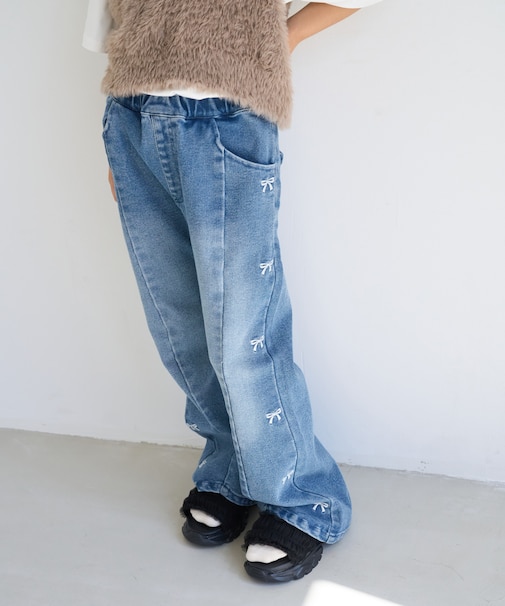 【KIDS/キッズ】リボン刺繍デニムパンツ