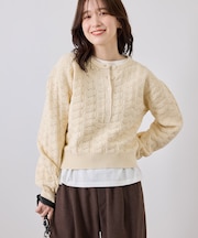 透かし編みスポンディッシュヘンリーネックニット