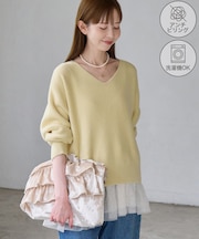 【WEB限定】スフレニット Vネックコンパクトプルオーバー
