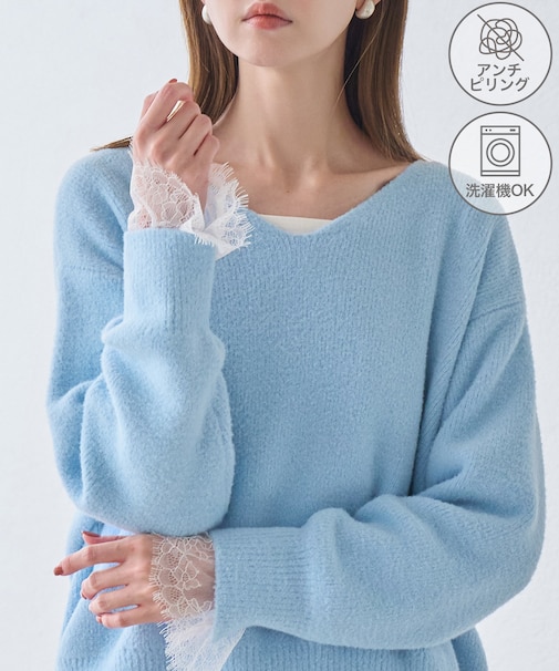 【ちゃんと＋かわいい保証】【WEB限定】スフレニット Vネックコンパクトプルオーバー