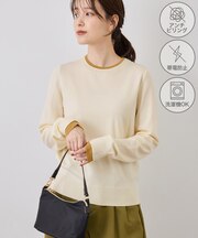 アンチピリングレイヤード風クルーネックニット/リンクコーデ