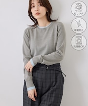 アンチピリングレイヤード風クルーネックニット/リンクコーデ