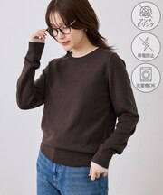 アンチピリングレイヤード風クルーネックニット/リンクコーデ