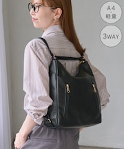 3WAYダブルファスナーリュック＆ショルダーバッグ/軽量・A4対応