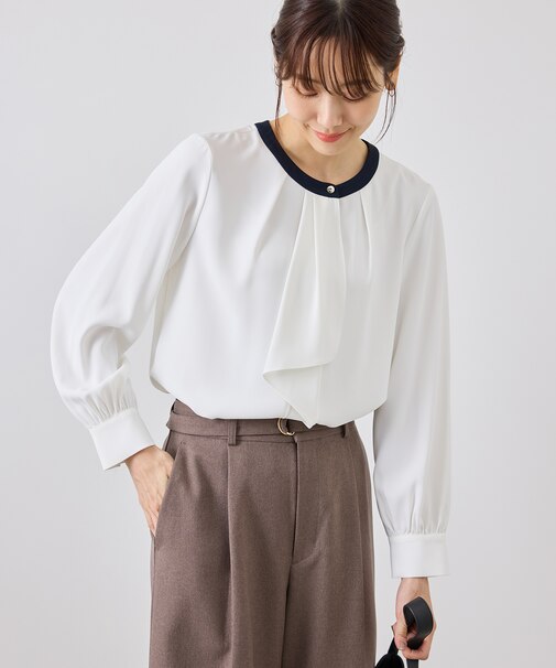 【WEB限定サイズ】配色アソートボウタイブラウス/通勤・お仕事
