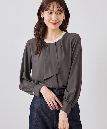 【WEB限定サイズ】配色アソートボウタイブラウス/通勤・お仕事