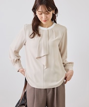 【WEB限定サイズ】配色アソートボウタイブラウス/通勤・お仕事
