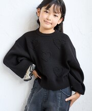 【KIDS/キッズ】ハート柄モチーフ もちもちジャガードニットプルオーバー