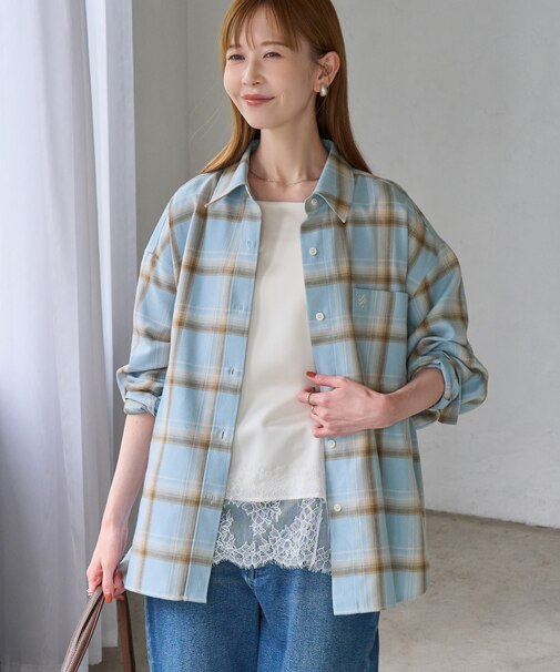 【WEB限定カラー】ロゴ刺繍チェックネルシャツ/2WAY