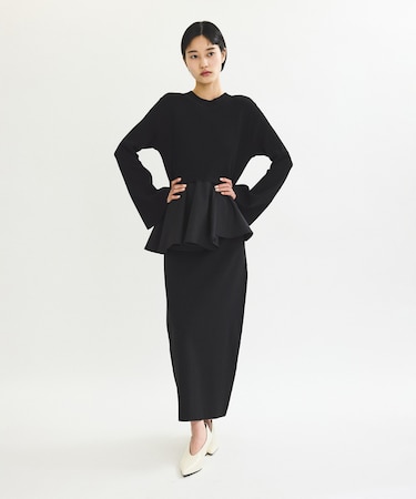 【再入荷】・【サステナブル】・【オケージョン】ペプラムコンビニットワンピース