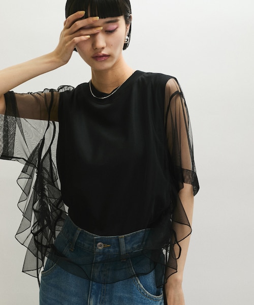 【洗える・サステナブル】アダムエロペ ギャザーチュールトップス ADAM ET ROPE'｜【再入荷・洗える・サステナブル】ギャザー