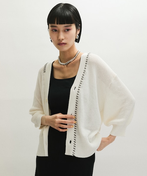 新品 ADAM ET ROPE' 25SS ペーパーシルクMIXカーディガン 黒