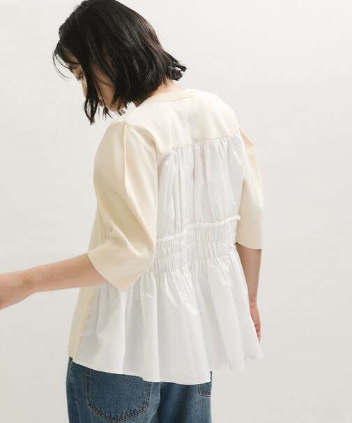 ペプラムシャツコンビカーディガン