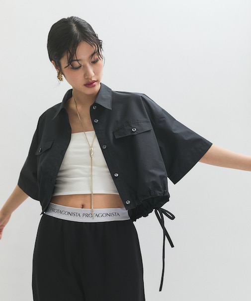 【逸品】・【サステナブル】クロップドギャザリングシャツ