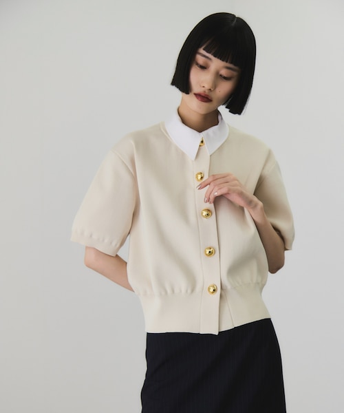 カラー付きハーフスリーブカーディガン サステナブル】カラー付きハーフスリーブカーディガン｜アダムエロペの