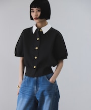 【サステナブル】カラー付きハーフスリーブカーディガン