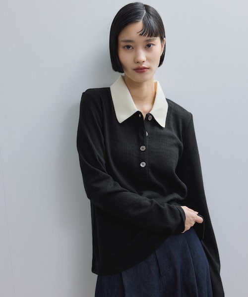 ADAM ET ROPE コクーンスリーブポロシャツ ネイビー ADAM ET ROPE' ポロシャツ ポロ コクーンスリーブポロシャツ