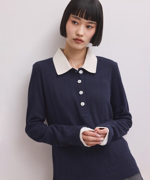 WEB限定】・【サステナブル】バイカラーポロニットプルオーバー