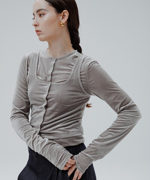 マルチWAYシアートリコットベロアカーディガン　アダムエロペ マルチWAYシアートリコットベロアカーディガン（カーディガン/ボレロ