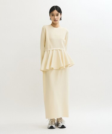 【サステナブル】ペプラムコンビニットワンピース/オケージョン対応