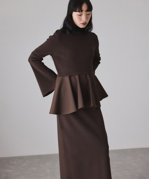 【サステナブル】ペプラムコンビニットワンピース/オケージョン対応