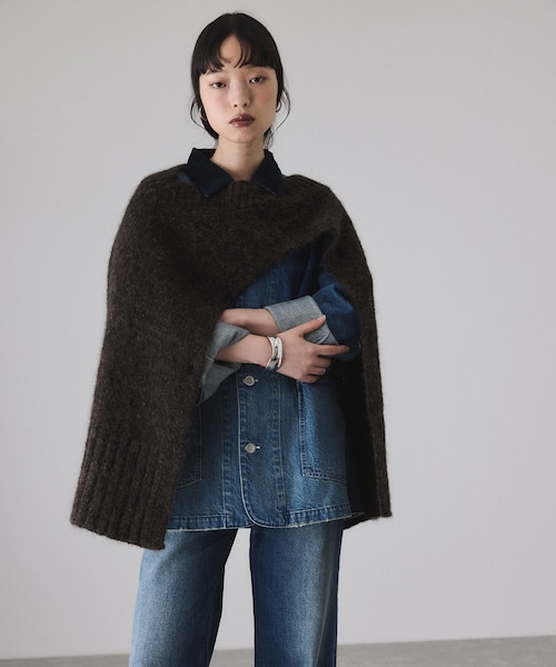 ADAM ET ROPE' サステナブル ミドルニットジレ　ブラック アダム エ ロペ ADAM ET ROPE' 【サステナブル】ミドル