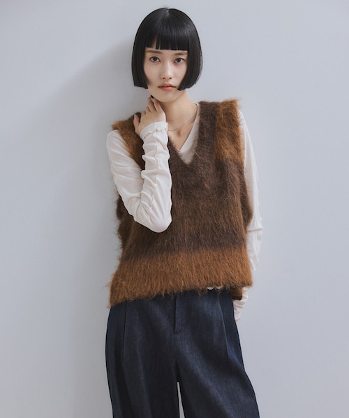 新品未使用ADAM ET ROPE' ブラッシュドボーダーベスト WEB限定】ブラッシュドボーダーベスト｜アダムエロペの通販｜&mall