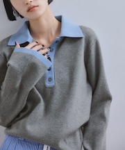 【WEB限定】・【サステナブル】バイカラーポロニットプルオーバー