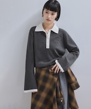 【WEB限定】・【サステナブル】バイカラーポロニットプルオーバー