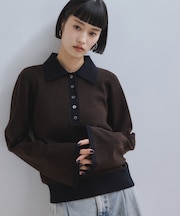 【WEB限定】・【サステナブル】バイカラーポロニットプルオーバー
