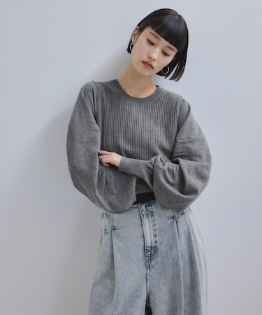 【WEB限定】・【サステナブル】ニュアンススリーブニットプルオーバー