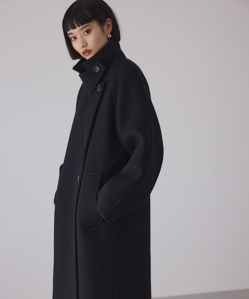 アダムエロペ　ウールボンディングラグランロングコート　新品　ブラック ウールボンディングラグランロングコート｜アダムエロペの通販｜&mall