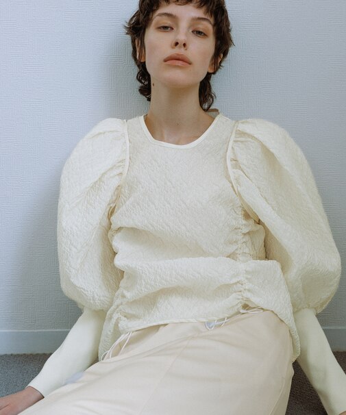 ジャガードコンビギャザートップス