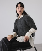 【サステナブル】ケーブルハーフスリーブニット