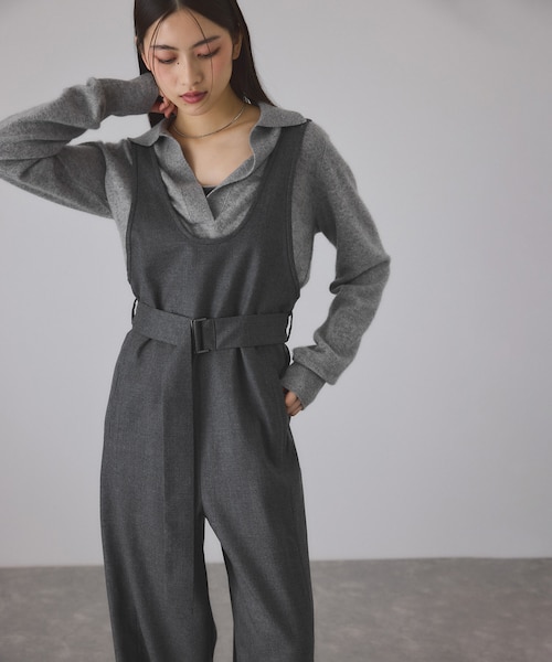 追加》リラックスイージーVネックオールインワン｜フォーワンセブン