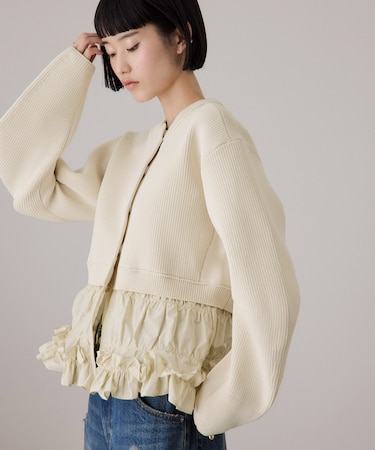 【サステナブル】ギャザーフリルコンビカーディガン