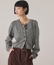 【サステナブル】カラーメランジパフスリーブカーディガン